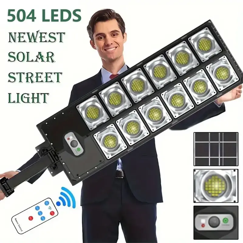 Solar Street Lights - Outdoor Waterproof, 6500K 10000LM, 504 LEDs, Dusk to Dawn, Commercial Flood Light with Motion Sensor an...
