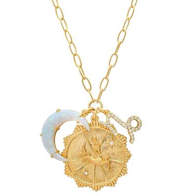 Cubic Zirconia Constellation & Opalite Moon Pendant Necklace