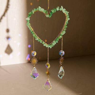 Heart Natural Green Aventurine Chips Hanging Ornaments