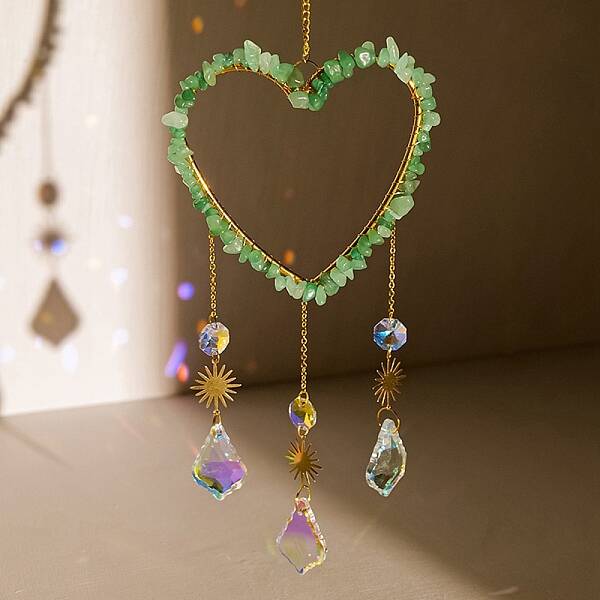 Heart Natural Green Aventurine Chips Hanging Ornaments