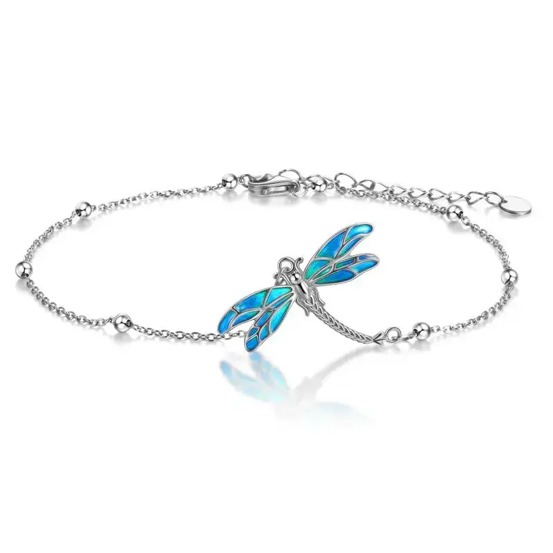 Sterling Silver Dragonfly Charm Bracelet with Bead Station Chain