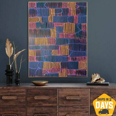 Large Colorful Acrylic Paintings On Canvas Original Abstract Lines Art Minimalist Splashes Wall Decor | EXTREMIS 51.2"x4...