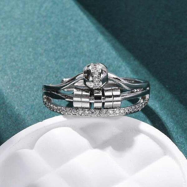 Brass Micro Pave Clear Cubic Zirconia Finger Rings for Women Ease Anxiety