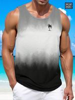 【Plus Size】 Men's Ombre & Palm Tree Print Tank Top, Regular Fit Casual Sleeveless Top for Summer, Men's Clothes for Beach...