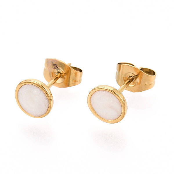 Flat Round 304 Stainless Steel Enamel Stud Earrings