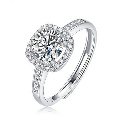 Rhodium Plated 925 Sterling Silver Micro Pave 5.2x3.1mm Moissanite Adjustable Rings for Women