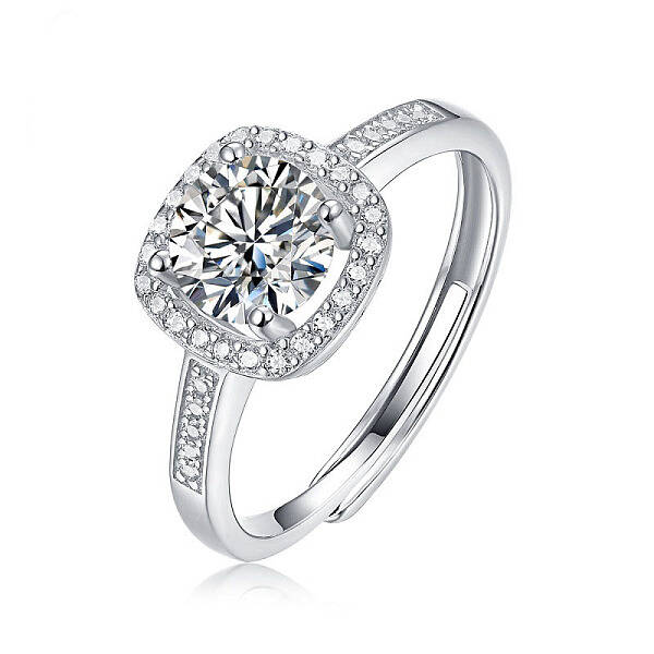 Rhodium Plated 925 Sterling Silver Micro Pave 5.2x3.1mm Moissanite Adjustable Rings for Women