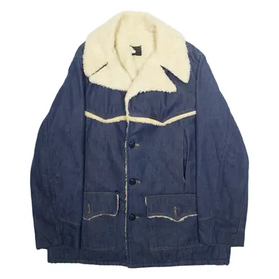 ROEBUCKS Mens Sherpa Lined Denim Jacket Blue L