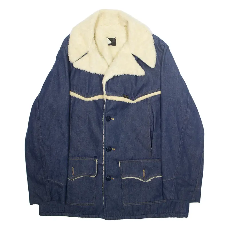 ROEBUCKS Mens Sherpa Lined Denim Jacket Blue L
