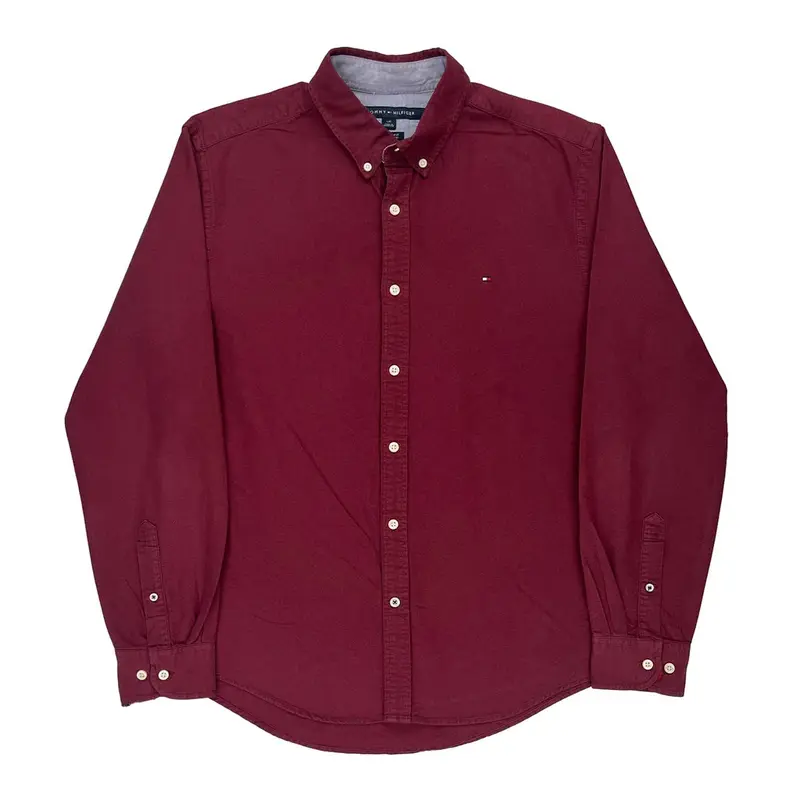 Tommy Hilfiger Shirt - Large Burgundy Cotton