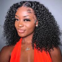Midulla Ready to Wear Kinky Curly Glueless Wig Human Hair Shoulder Length Pre-cut Lace Bleached Knots Human Hair Wig 250% Den...
