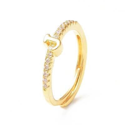 Clear Cubic Zirconia Initial Letter Adjustable Ring