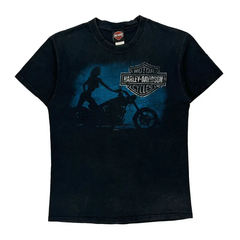 Harley Davidson Graphic T-Shirt - Medium Black Cotton