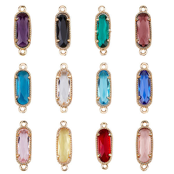 48Pcs 12 Colors Golden Plated Brass Pave Glass Connector Charms