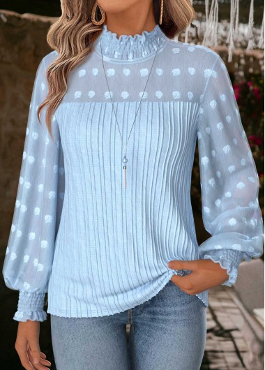 Modlily Light Blue Tummy Coverage Long Sleeve High Neck Blouse - XL