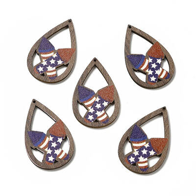 American Flag Theme Single Face Printed Aspen Wood Pendants