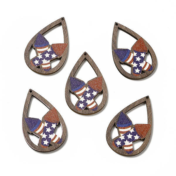American Flag Theme Single Face Printed Aspen Wood Pendants