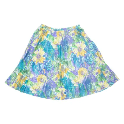 Womens Pleated Skirt Blue Midi Floral UK 20