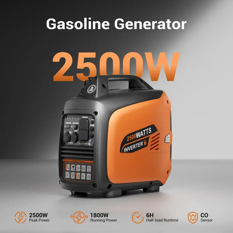 Efurden Portable Inverter Generator 2500W Gas Powered, Long Runtime Gas Generators for Home Use, Camping, Super Quiet Emergen...
