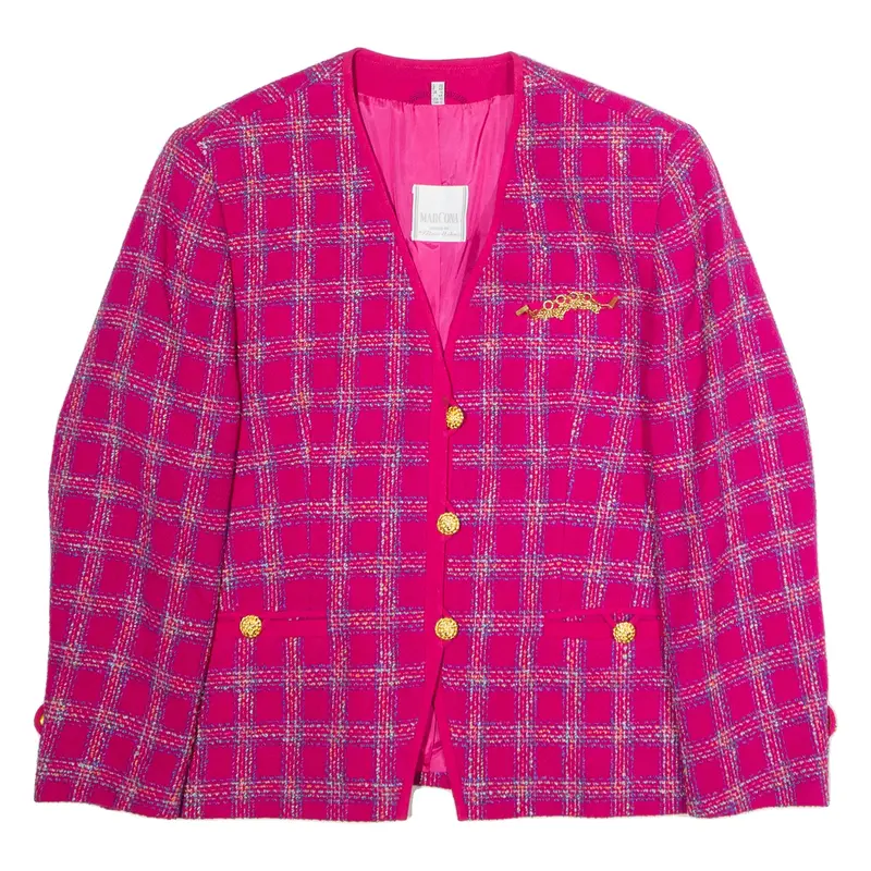MARCONA Womens Blazer Jacket Pink Knit Wool 90s Check UK 14