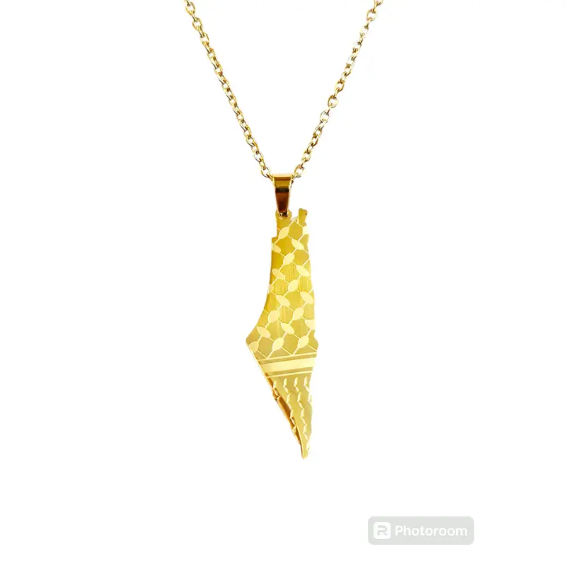 Palestine Map Keffiyeh Pattern Necklace