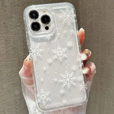 Snowflakes Pattern Clear Phone Case, Anti-drop Cellphone Protective Case, Total Protective Shockproof Mobile Phone Cover for ...