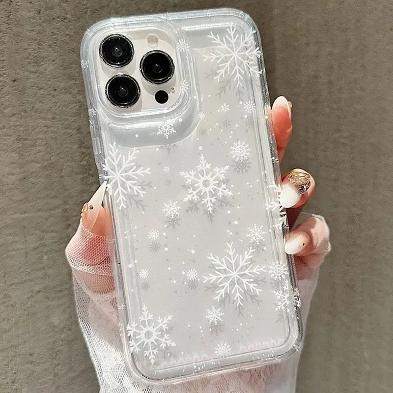 Snowflakes Pattern Clear Phone Case, Anti-drop Cellphone Protective Case, Total Protective Shockproof Mobile Phone Cover for ...