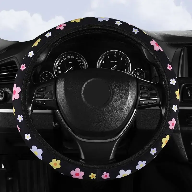 Car Steering Wheel Cover, Flower Pattern Steering Wheel Protector, Breathable Non-slip Auto Interior Steering Wheel Cover, Ca...