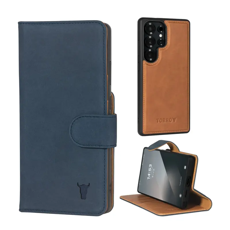 Samsung Galaxy S25 Ultra 2-in-1 Detachable Leather Wallet Case (Qi2/MagSafe Charging) - Nubuck / Blue
