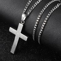 For Men Silver Jesus Christ Cross Pendant Necklace Stainless Steel Bible Engraved Charm ChristIan Jewelry Male Female Hallowe...