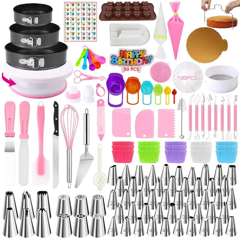 Cake Decorating Tool Set, 464pcs/set Cake Decorating Nozzle & Cake Turntable & Cake Pan & Other Accessories, Baking Supplies ...
