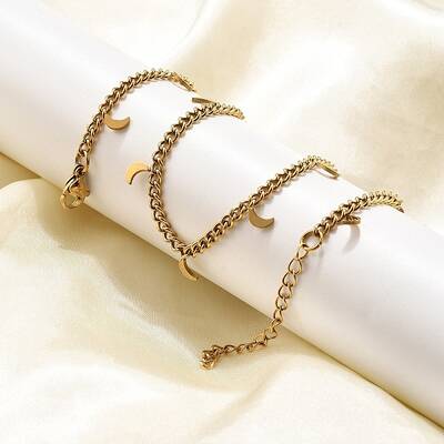 304 Stainless Steel Twisted Chain Necklaces with Moon Charm Tassel