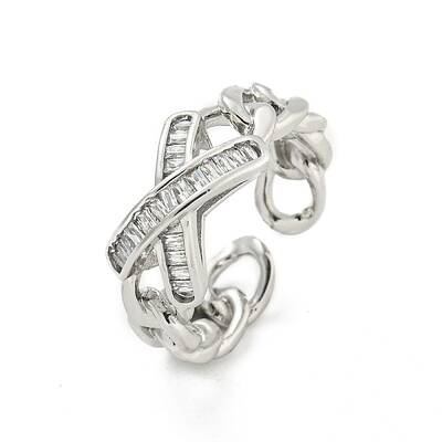Brass Micro Pave Cubic Zirconia Cuff Open Rings
