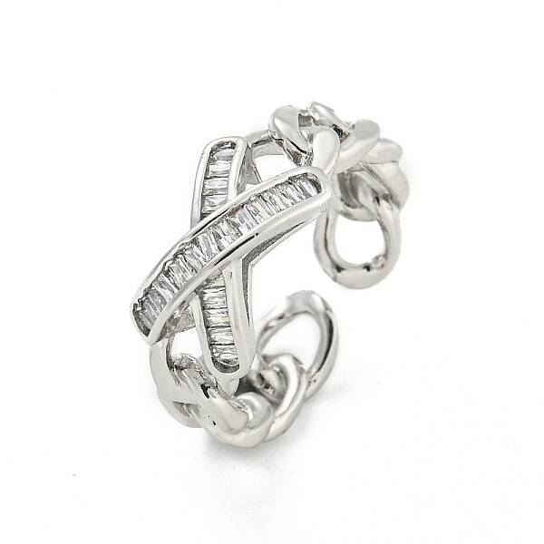 Brass Micro Pave Cubic Zirconia Cuff Open Rings