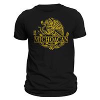Michoacan Mexico Eagle Emblem Mexican Flag T-Shirt - 100% Ring-spun Combed Cotton, Crew Neck, Casual Style, Regular Fit, Ligh...