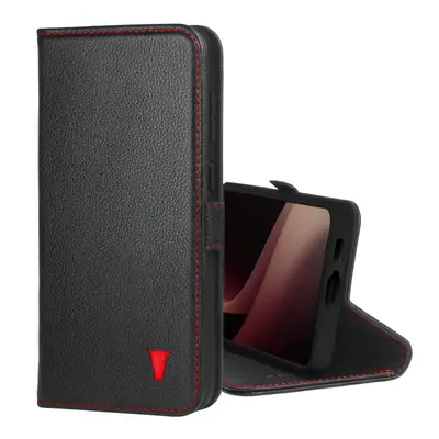 Samsung Galaxy S24 FE Leather Case (with Stand function) - Black with Red Detail