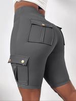 【Plus Size】 Button Pocket High Waist Shorts, Casual Comfy Slim Breathable Skinny Shorts for Women, Women's Bottoms for Su...