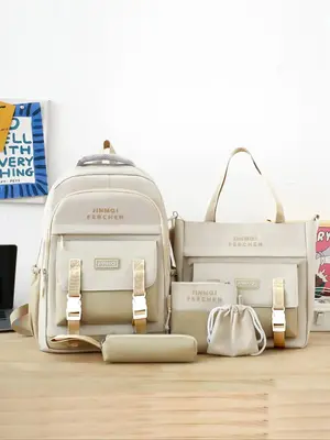 Release Buckle Design Letter Pattern Nylon Backpack Set for Summer, Travel Essentials, Backpack with Square Bag, Shoulder Bag...