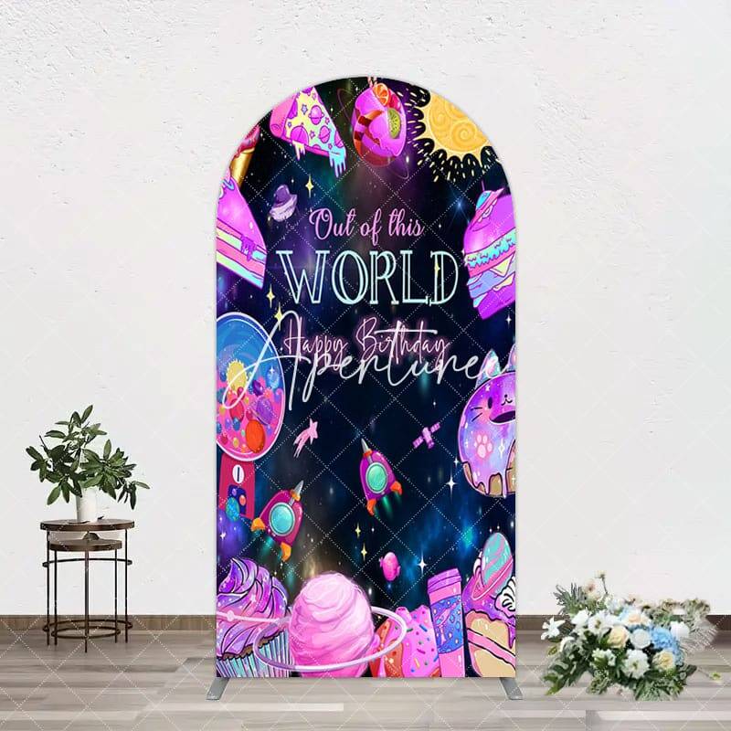 Aperturee Colorful Outer Space Galaxy Birthday Arch Backdrop, 1.6X4FT(0.5X1.2M), 38.18 USD, arch backdrop kit, GAH0G463-A