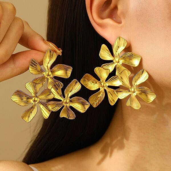 304 Stainless Steel Flower Stud Earrings