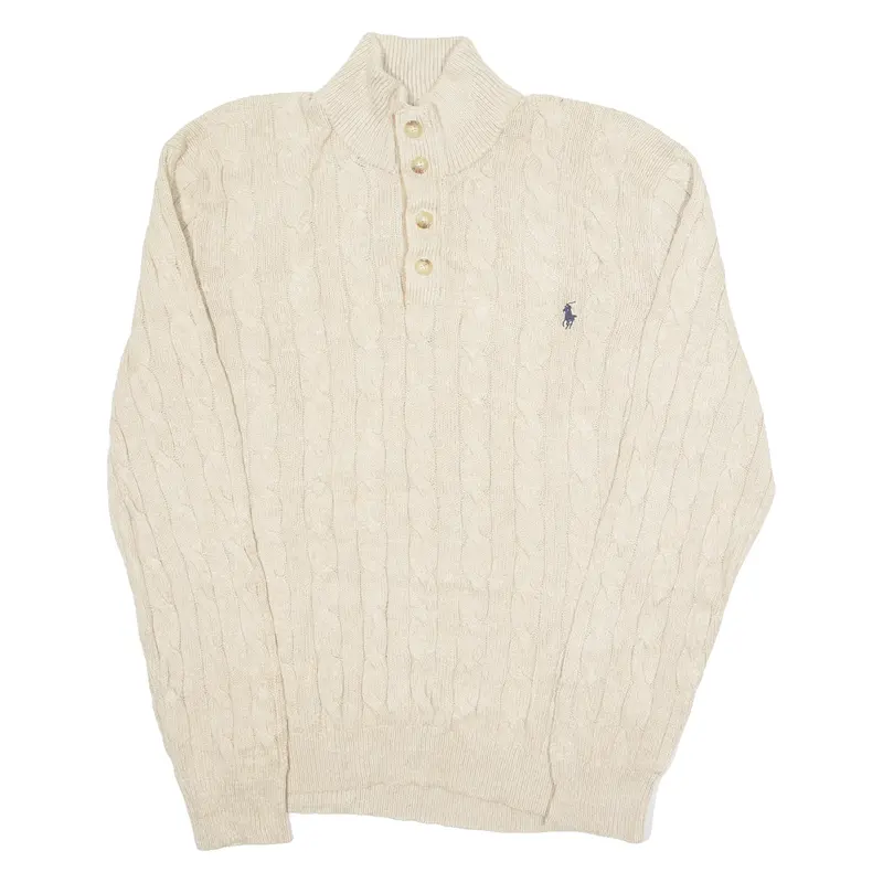 POLO RALPH LAUREN Mens Jumper Beige Button Neck Cable Knit XL