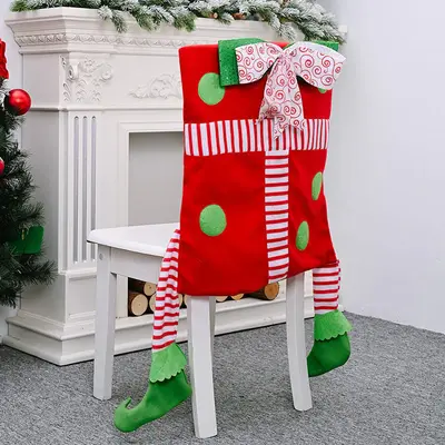Delightful Red Green Elf Legs Christmas Chair Cover - Aperturee