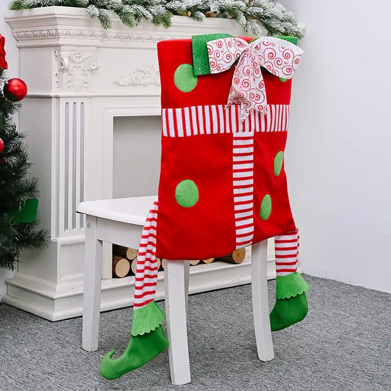 Delightful Red Green Elf Legs Christmas Chair Cover - Aperturee