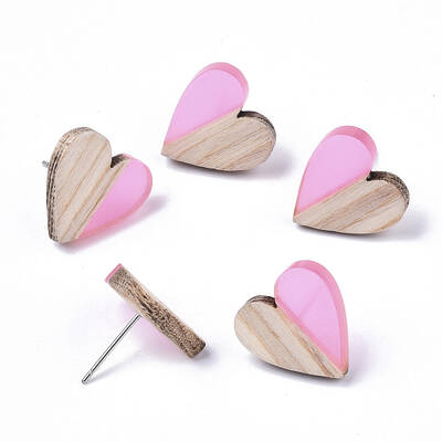 Transparent Resin & Wood Stud Earrings