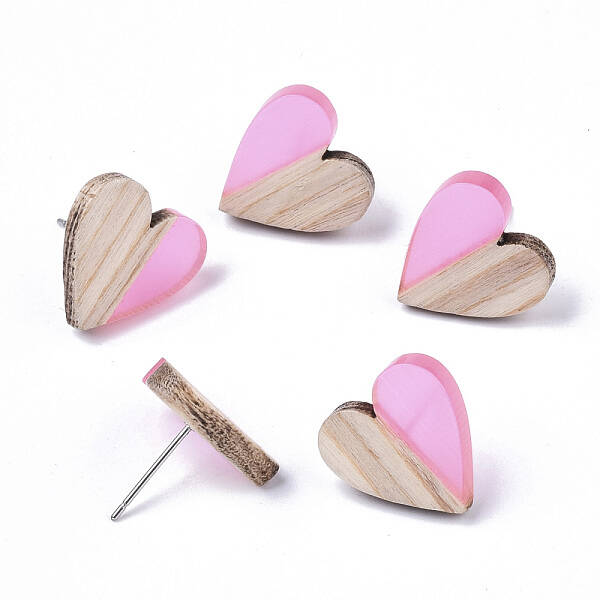 Transparent Resin & Wood Stud Earrings
