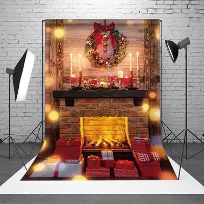 Aperturee Garland Halo Fireplace Christmas Photo Backdrop - Aperturee