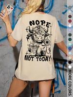 Women's Cow & Letter Print Drop Shoulder Tee, Casual Half Sleeve Round Neck T-shirt for Summer, Graphic Tees Women, Fashion W...