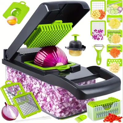 [TikTokShopfalldealsforyou]Multifunctional 16 in 1 Food Chopper, 1 Set Manual Vegetable Cutter with Container, Household Vege...