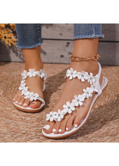 Modlily White Floral Toe Post Falt Sandals - 37