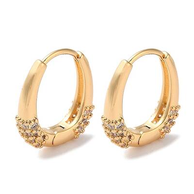 Oval Brass Micro Pave Cubic Zirconia Hoop Earrings for Women